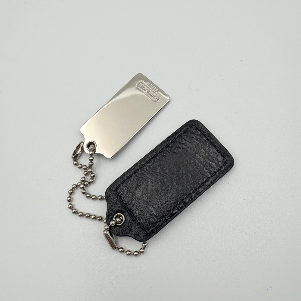 Coach Purse Hangtag Set Black Leather Silver Metal Carriage Chain Charm‎ Set - Picture 3 of 5